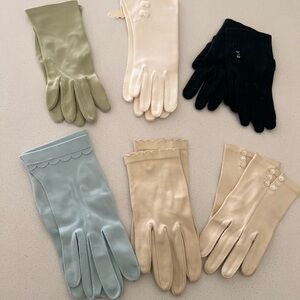 Vintage assorted Women's Gloves Set - Sage, Cream, Black, Light Blue